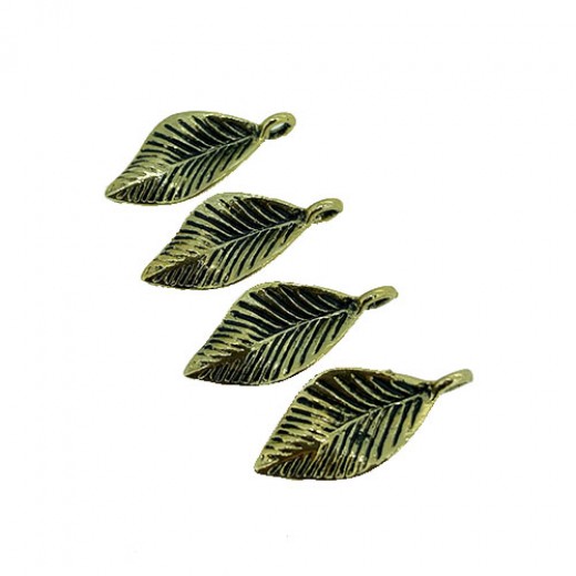 Leaf Charms, Gold Colour, 11 x 25mm, Pack of 4