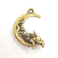 Moon & Cherub Charm, Antique Gold, Pack of 4