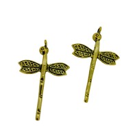 Dragonfly Charms, Gold Colour, 25 x 39mm, Pack of 4