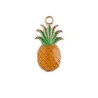 17 x 9mm Pineapple Charms, Yellow / Green, Pack of 10