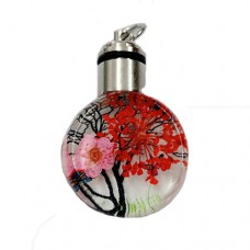 Dried Flower Glass Pendant, 25mm, Red