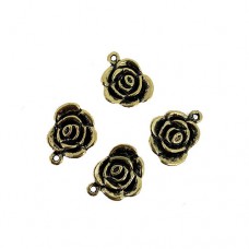 Rose Connector Charms, Gold Colour, 14 x 17mm, Pack of 4