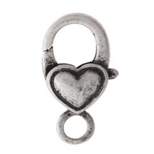 27mm Antique Silver Heart Lobster Clasp