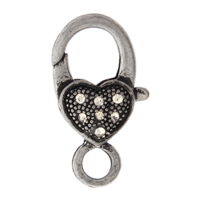 27mm Antique Silver Diamante Heart Lobster Clasps, Pack of 2 27mm Antique Silver Diamante Heart Lobster Clasps, Pack of 2
