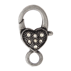 27mm Antique Silver Diamante Heart Lobster Clasps, Pack of 2 27mm Antique Silver Diamante Heart Lobster Clasps, Pack of 2