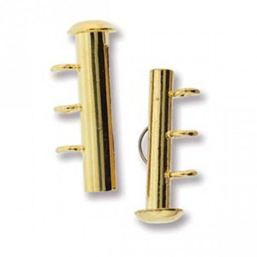 3 Strand Vertical Loop  Slide Clasps, Gold Plated, 2 Clasps