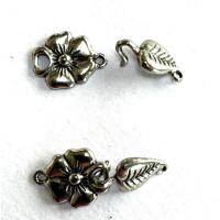 Leaf and Flower Hook and Eye Clasps, Pack of 2. Antique Silver Colour. Leaf and Flower Hook and Eye Clasps, Pack of 2. Antique Silver Colour.