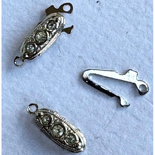 Diamante Box & Hook Clasp, 18 x 5mm, Silver Colour, Pack of 2 Diamante Box & Hook Clasp, 18 x 5mm, Silver Colour, Pack of 2