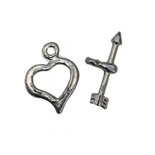 13 x 18.5mm Tibetan Style Heart Toggle Clasps, Pack of 4
