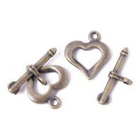 18mm Fancy Heart Toggle Clasps, Antique Gold, Pack of 2