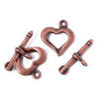 18mm Fancy Heart Toggle Clasps, Antique Copper, Pack of 2