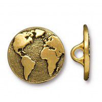 Tierracast  'World' 17mm Button Clasp, 12mm, Antique Gold Plated