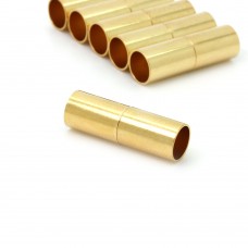 22.5mm Glue-in Magnetic Tube Clasp, 6.2mm I.D, Gold Plated, Pack of 2