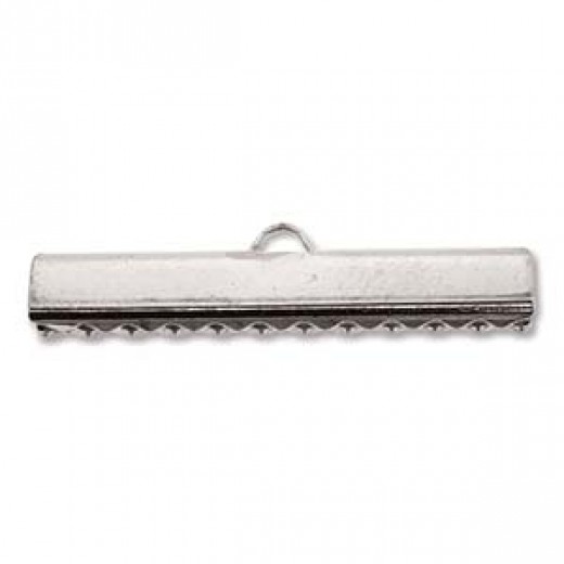 30mm Silver Plated flat smooth crimp end, pack of 2pcs