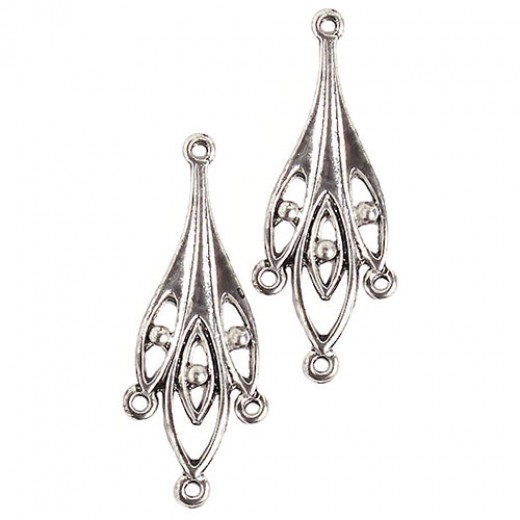 Chandelier Earring 28x19.5mm, Antique Silver Colour, 1 Pair
