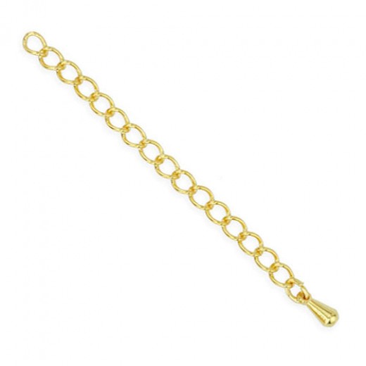 Extension Chain, 2" with Tear Drop, Gold  Plated, pack of 6pcs
