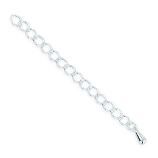 Extension Chain, 2" with Tear Drop, Silver  Plated, pack of 6pcs