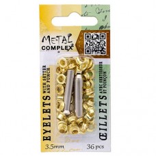 3.5mm Gold Eyelets With Setter And Punch Tool by Metal Complex, Pack of 36 Piece...