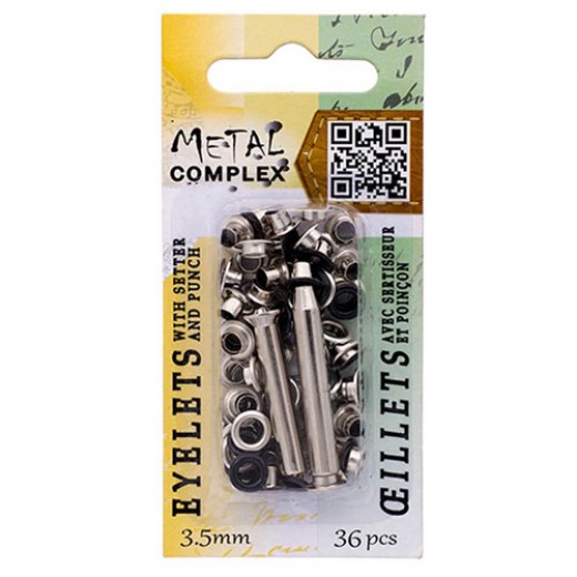 3.5mm Gunmetal Eyelets With Setter And Punch Tool by Metal Complex, Pack of 36 Pieces