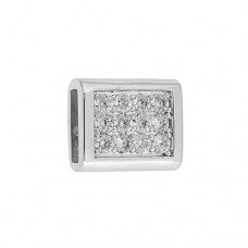 Rectangle Silver Slider with Crystals, 15mm, 2 Pcs