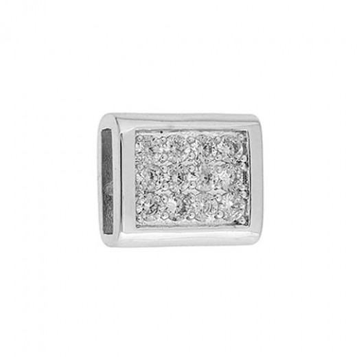 Rectangle Silver Slider with Crystals, 15mm, 2 Pcs