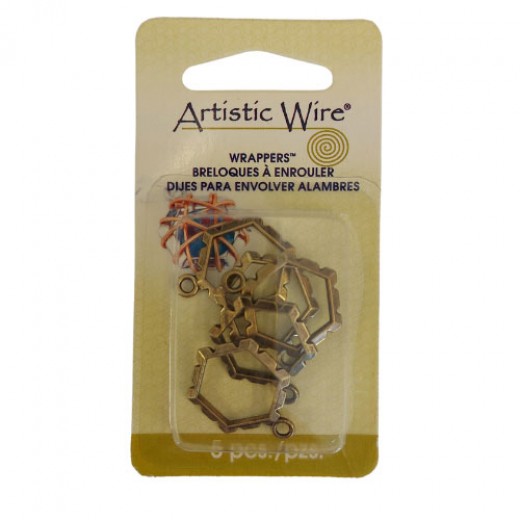 Artistic Wire Wrapper, Hexagon, Antique Brass, 5 pc A300R-038