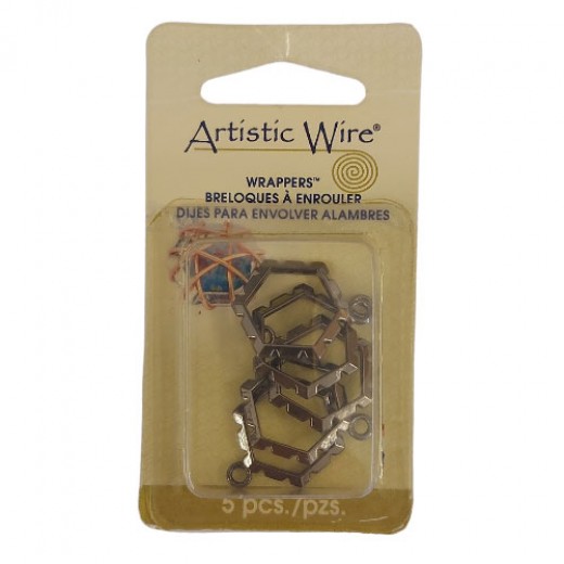 Artistic Wire Wrapper, Hexagon, Hematite, 5pc A300C-038