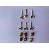 Ear Studs, Gold Colour with Ball and Loop, 3 Pairs.