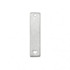 Matte Silver Plated Pewter Rectangle with heart cut-out, 1 3/4" x 1/4"