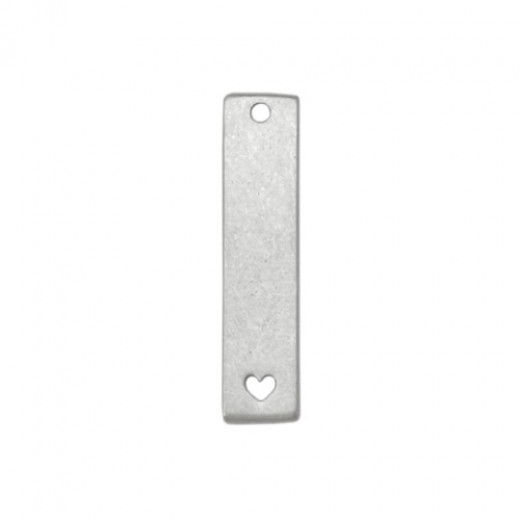 Matte Silver Plated Rectangle with Heart, 1 3/8 x 1/2"