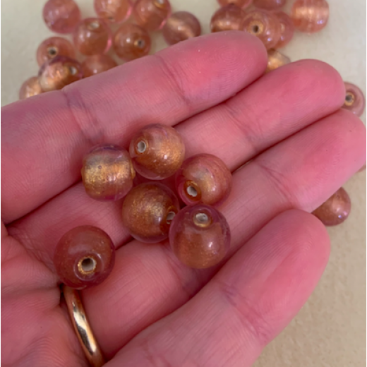 Bulk Bag 10mm Gold Foiled Round Beads, Peach, Approx 250 Grams