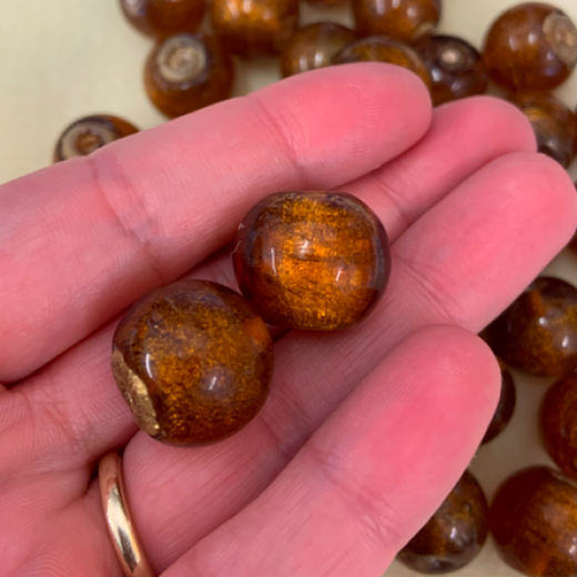 Bulk Bag 18mm Gold Foiled Round Beads, Brown Topaz, Approx 250 Grams