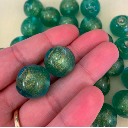 Bulk Bag 18mm Foiled Round Beads, Green, Approx 250 Grams