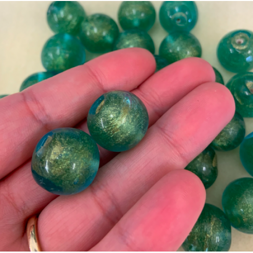 Bulk Bag 18mm Gold Foiled Round Beads, Green, Approx 250 Grams