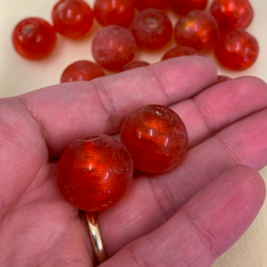 Bulk Bag 18mm Gold Foiled Round Beads, Orange, Approx 250 Grams
