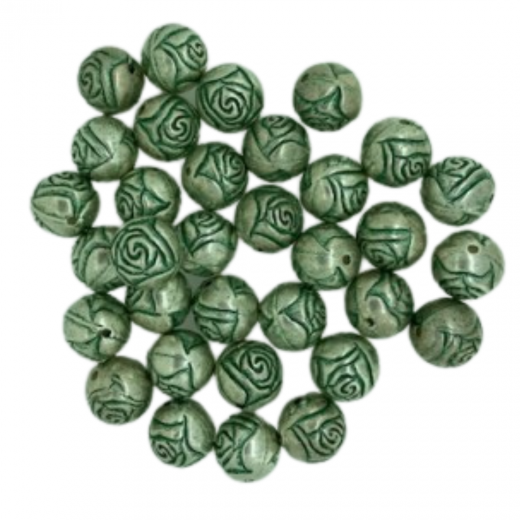 One Off Wonder - Green Patina Rosebuds, 120 Beads