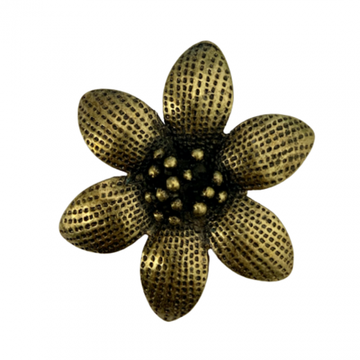 Large Antique Brass Flower Pendant with 6 Dotted Petals