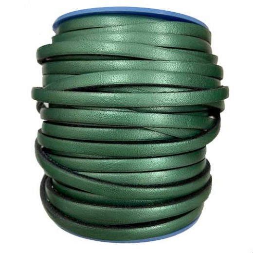 Metallic Emerald Flat Leather 5mm, 1m Length