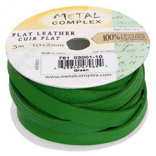 Green 10x2mm Leather in multiples of 50cm
