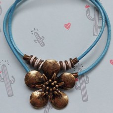 Flower and Leather Retro Necklace Kit - Sky Blue