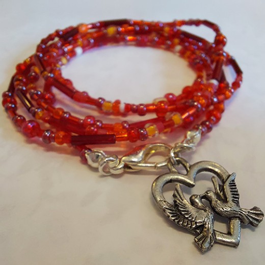 Red Lovebirds Charm Seed Bead Wrap Bracelet Kit