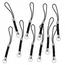 10 Pieces Mobile Phone Cord - Black - with Silver Tone Ring - 334E-111