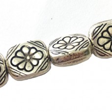 Antique Metal Beads - Square with flower design - 15 Beads (1 Strand) - 7sh154SA...