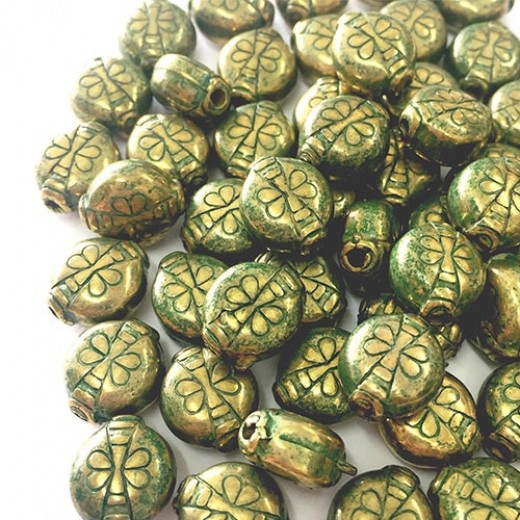 12mm Bug Green Patina Brass Bead, pack of 4.