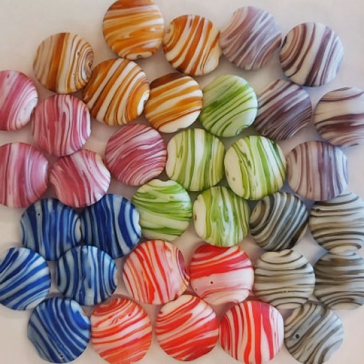 Matte Glass Swirl Beads, Flat Discs Bundle