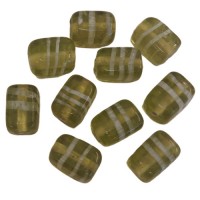 Olive Green Glass Rectangle Beads with White Stripe Details, Pack of 10