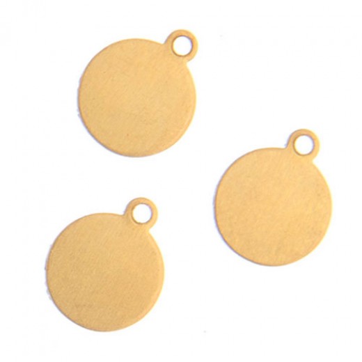 Premium 18 gauge,  Brass Circle, 10mm with Ring, pack of 4.