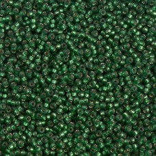 Dyed Semi-Matte Dark Green Silver Lined Miyuki 15/0 seed beads, colour 1642, 8.2...
