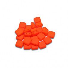 6mm Two Hole Tile, Neon Orange, Approx 29 Beads