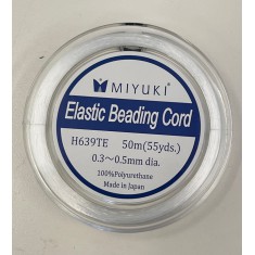 Miyuki 0.3 - 0.5mm diameter elastic beading cord, 50m reel 